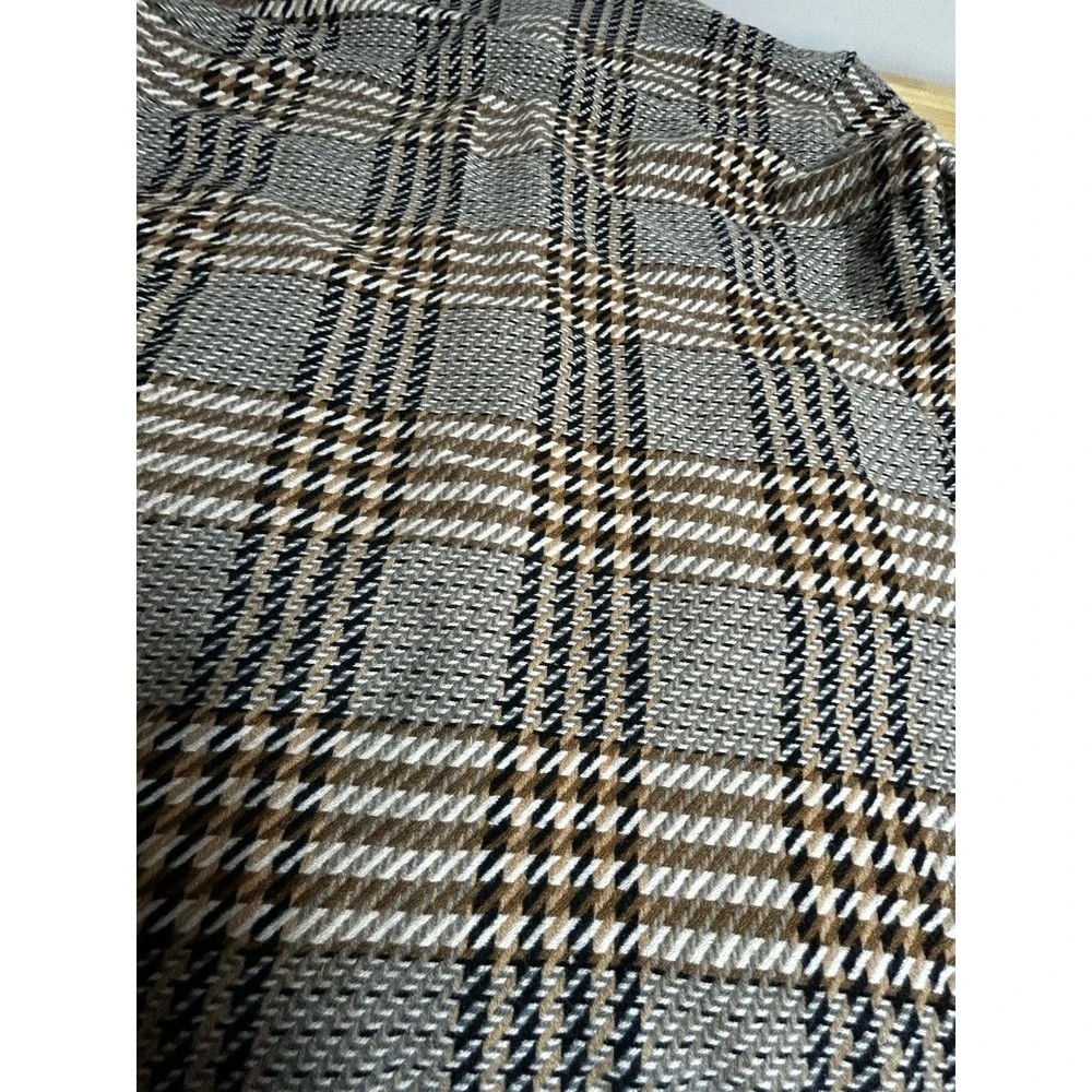 J Jill Women's 3XL Wool Blend Oversized Plaid Snap Jacket Brown Longline Preppy‎